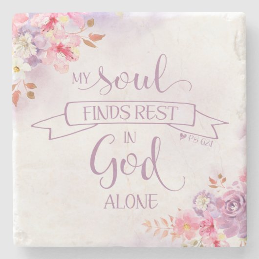 Waterverf Mijn ziel vindt Rest, PS 62:1 Stenen Onderzetter (Voorkant)