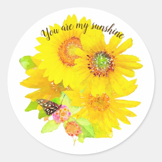 Waterverf Mijn Zonnebloemen en vlinder Ronde Sticker (Voorkant)