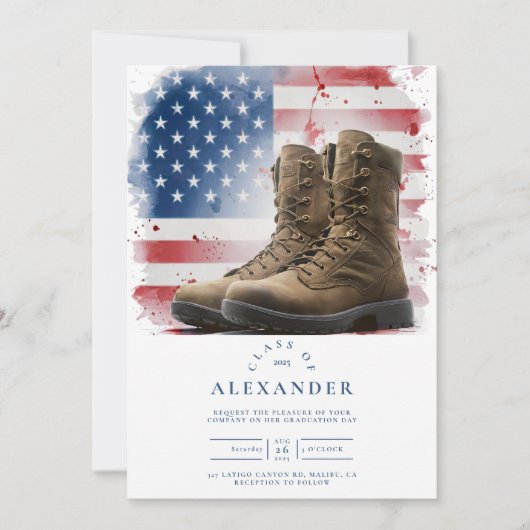 Waterverf Militaire Laarzen Afstuderen met Amerika Kaart (Voorkant)
