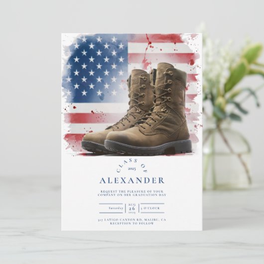 Waterverf Militaire Laarzen Afstuderen met Amerika Kaart (Staand voorkant)