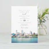 Waterverf Milwaukee Wisconsin Skyline Wedding Kaart (Staand voorkant)