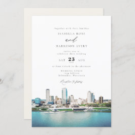 Waterverf Milwaukee Wisconsin Skyline Wedding Kaart