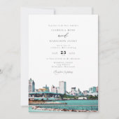 Waterverf Milwaukee Wisconsin Skyline Wedding Kaart (Voorkant)