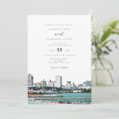 Waterverf Milwaukee Wisconsin Skyline Wedding Kaart (Staand voorkant)