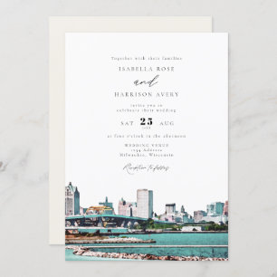 Waterverf Milwaukee Wisconsin Skyline Wedding Kaart