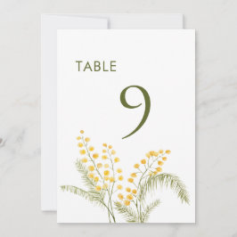 Waterverf mimosa bloemen trouwtafel nummer aankondiging