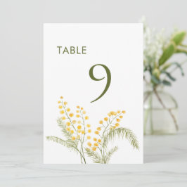 Waterverf mimosa bloemen trouwtafel nummer aankondiging