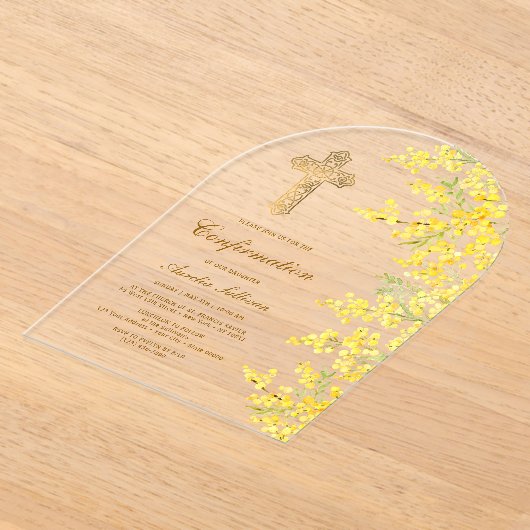 Waterverf Mimosa-boogbevestiging Acryl Uitnodigingen (Laagn)