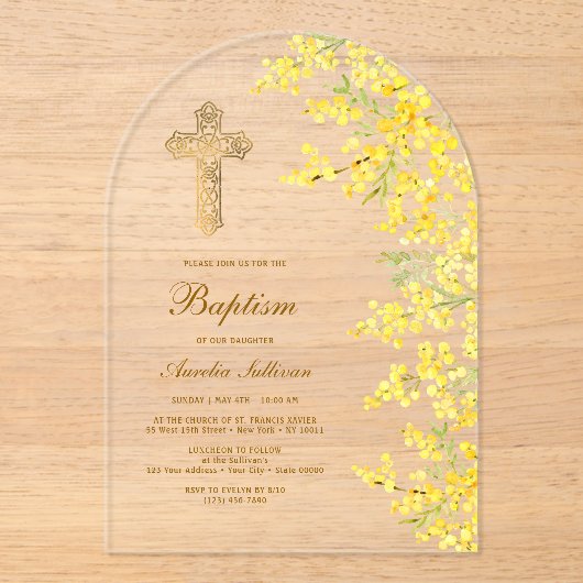 Waterverf Mimosa Boogdoop Acryl Uitnodigingen (Voorkant)