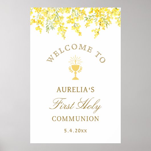Waterverf Mimosa Eerste Communie Welkom Poster (Voorkant)