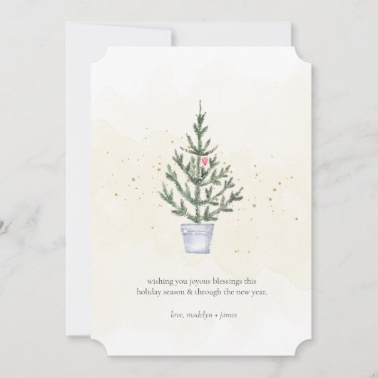 Waterverf Mini-kerstboom Joyous Blessings Feestdagenkaart (Voorkant)