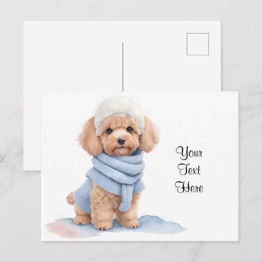 Waterverf Miniatuur Abrikozen Poedel Puppy Dog Briefkaart (Voorkant / Achterkant)