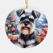Waterverf Miniatuur Schnauzer Hondenkerst Keramisch Ornament (Voorkant)