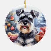 Waterverf Miniatuur Schnauzer Hondenkerst Keramisch Ornament (Achterkant)