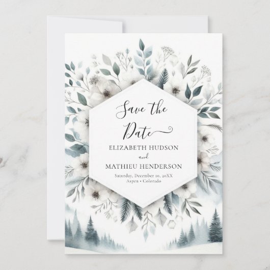 Waterverf Minimal Mountain Wedding Save The Date (Voorkant)