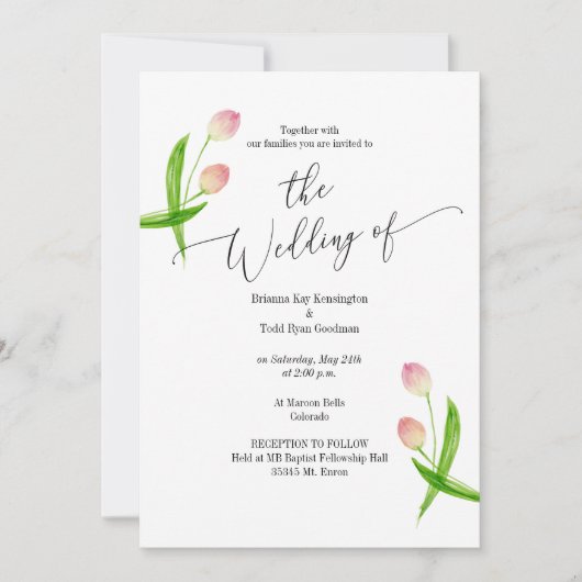 Waterverf minimale uitnodiging tot tulpweddenschap (Voorkant)