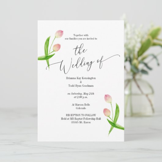 Waterverf minimale uitnodiging tot tulpweddenschap (Staand voorkant)