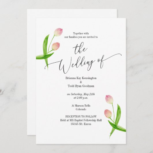 Waterverf minimale uitnodiging tot tulpweddenschap (Voorkant / Achterkant)