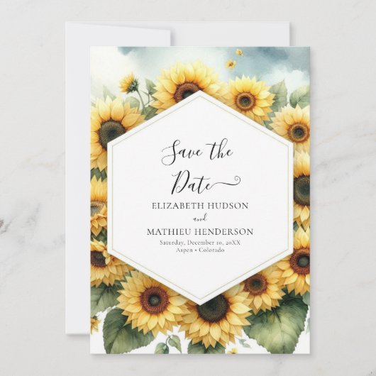 Waterverf Minimale Zonnebloem bruiloft Save The Date (Voorkant)