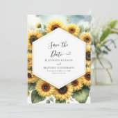 Waterverf Minimale Zonnebloem bruiloft Save The Date (Staand voorkant)
