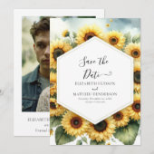 Waterverf Minimale Zonnebloem bruiloft Save The Date (Voorkant / Achterkant)