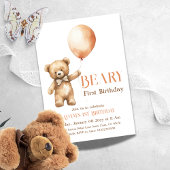 Waterverf minimalist Beige Beary eerste verjaardag Kaart