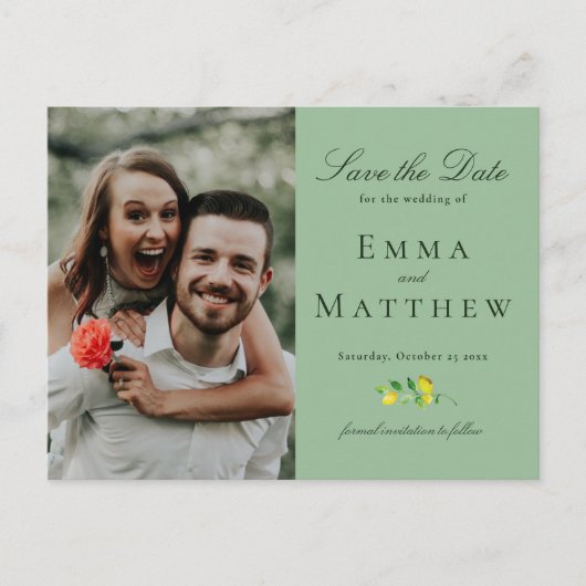 Waterverf MInimalist Lemon Foto Aankondigingskaart (Voorkant)