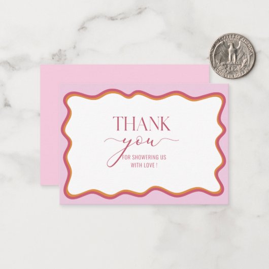 Waterverf Minimalist Wavy Hot Roze Sinaasappel Dan Notitiekaartje (Voorkant / Achterkant in situ)