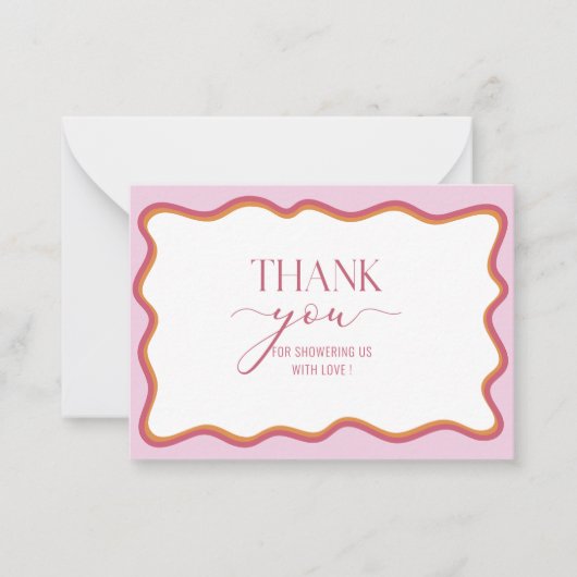 Waterverf Minimalist Wavy Hot Roze Sinaasappel Dan Notitiekaartje (Voorkant)