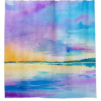 Waterverf - minimalistisch abstract landschap : ze douchegordijn