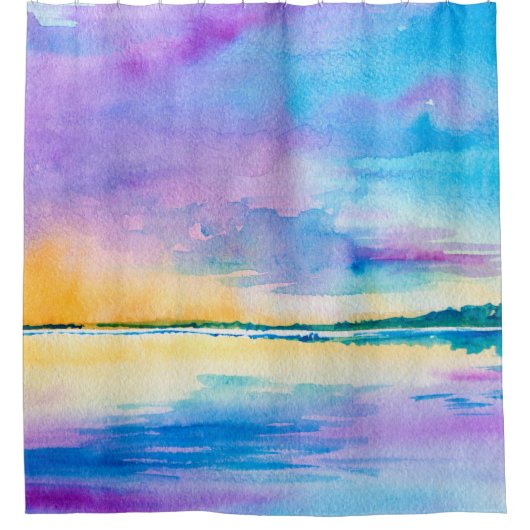 Waterverf - minimalistisch abstract landschap : ze douchegordijn (Voorkant)