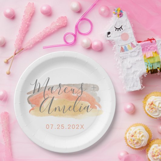  Waterverf minimalistisch huwelijk Papieren Bordje (Feest)