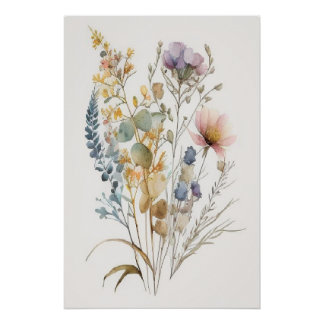 Waterverf minimalistisch Wildbloemen Art Print, Perfect Poster