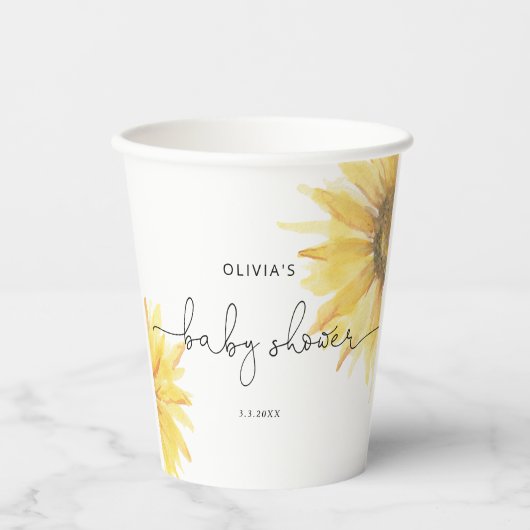 Waterverf minimalistisch zonnebloem baby shower papieren bekers (Voorkant)
