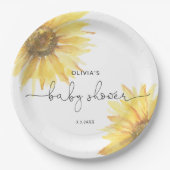 Waterverf minimalistisch zonnebloem baby shower papieren bordje (Voorkant)