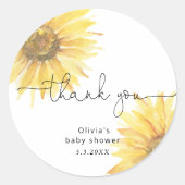 Waterverf minimalistisch zonnebloem baby shower ronde sticker (Voorkant)