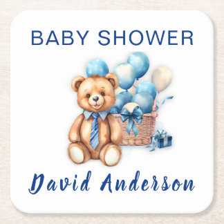 Waterverf minimalistische baby shower jongen kartonnen onderzetters