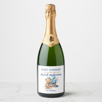Waterverf minimalistische baby shower jongen sparkling wijnetiket