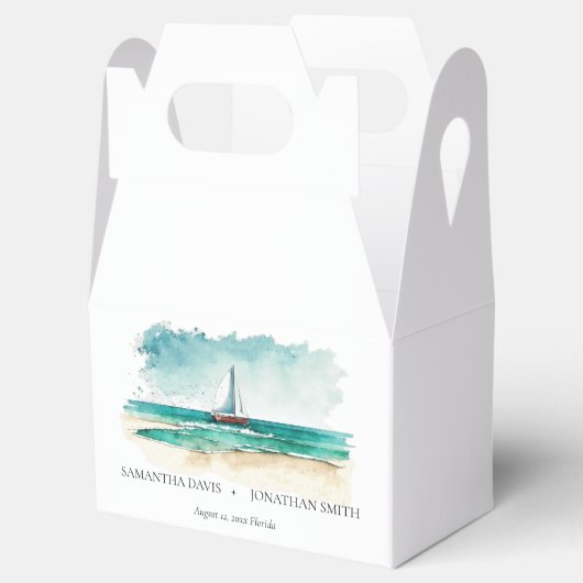 Waterverf minimalistische cruise bruiloft bedankdoosjes (Geopend)