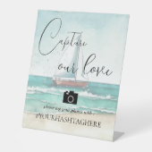 Waterverf minimalistische cruise bruiloft tafelbla reclamebord met voetstuk (Voorkant)