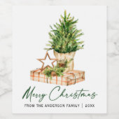 Waterverf minimalistische kerstkalligrafie inkt wijn etiket (Enkel label)