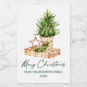 Waterverf Minimalistische Kerstkalligrafie Mini Wijn Etiket (Enkel label)