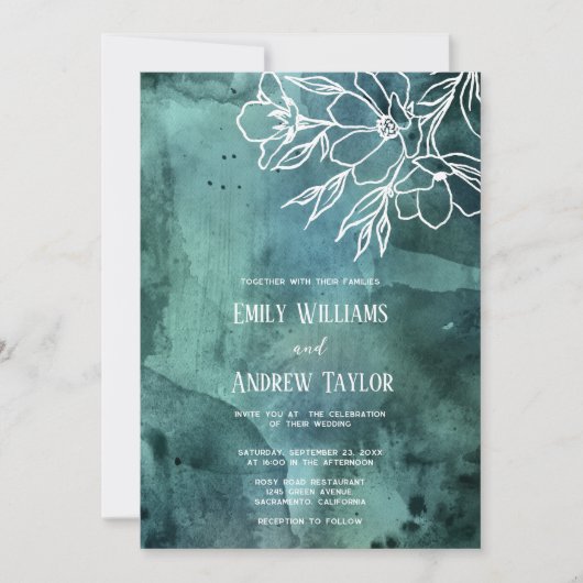 Waterverf minimalistische magnolia uitnodiging (Voorkant)