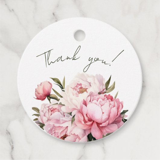 Waterverf minimalistische pioen baby shower bedankjes labels (Voorkant)