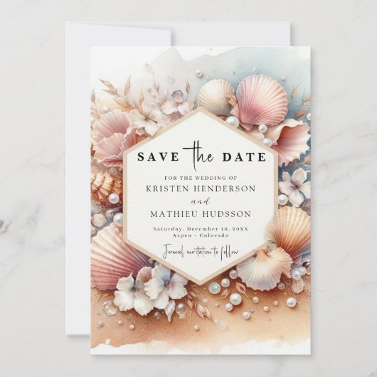 Waterverf minimalistische strand bruiloft save the date (Voorkant)