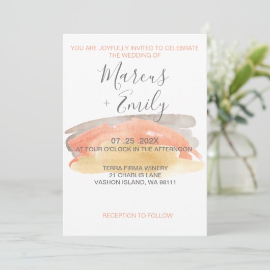 Waterverf minimalistische uitnodiging tot bruilof (Staand voorkant)