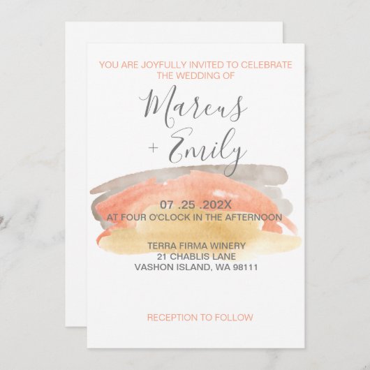 Waterverf minimalistische uitnodiging tot bruilof (Voorkant / Achterkant)