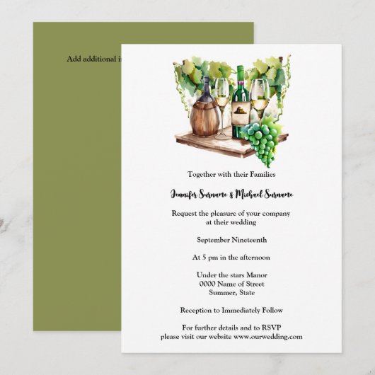 Waterverf minimalistische wijnflessen druiven land kaart (Voorkant / Achterkant)