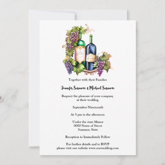 Waterverf minimalistische wijnflessen druiven wijn kaart (Voorkant)