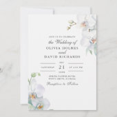 Waterverf minimalistische witte orchidee bruiloft kaart (Voorkant)